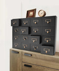 Keep Your Desk Looking Crisp And Ready To Roll With This Solid Wood Apothecary Cabinet Featuring 16 Roomy Drawers And Brass Handles Perfect For Tossing Herbs Tea Bags Cables And Daily Carry Gear.