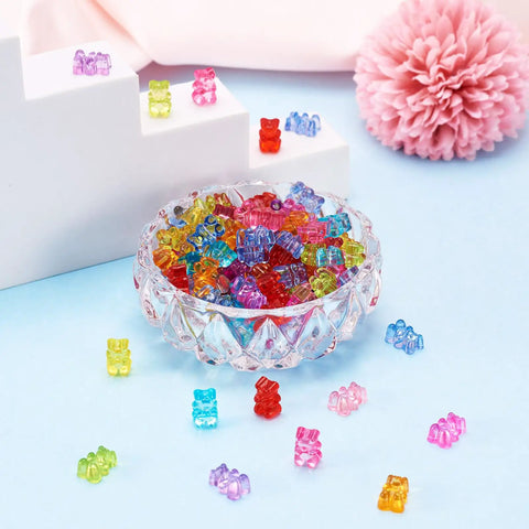 Bowl of 400Pcs Gummy Bear Acrylic Beads Transparent 12x8mm for jewelry making DIY crafts, multicolor, cute mini candy bear spacers