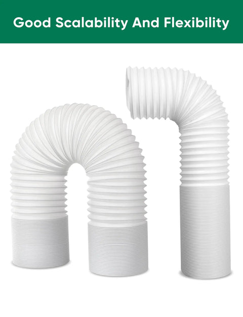 Portable Air Conditioner Exhaust Hose Kit With 5.9 Inch Diameter And 82 Inch Length Anti Clockwise Thread Universal Duct Hose For Easy Venting And Keeps Your Space Cool And Comfortable displayed in two positions showcasing flexibility and scalability.