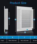 Diagram of Aluminum Gable Return Air Vent Cover With White Mesh For Interior Doors And Dryers Big 16 By 16 Inch Wall Mount Vent Grille sizing
