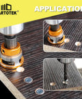 Counter Sink Drill Bit Set With Adjustable Depth HSS M2 Countersink Bits For Wood And Plastic Includes 1/8 9/64 5/32 11/64 3/16 Inch Sizes 82 Degree Counterbore Perfect For Screws And DIY Furniture Projects shown in use on wood surface