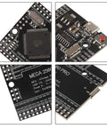 Close-up of Mega 2560 Pro Embedded Board With CH340G USB UART Converter And ATmega2560-16AU Chip showing pin details.