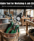 8 In 1 Wire Stripper And Do It All Multi Tool Pliers With Built In Voltage Tester Cutter And Crimp Tool Heavy Duty Electrician Hand Tool in workshop.