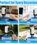 5 Gallon Water Dispenser Pump with USB charging used at home, office, camping, and travel settings on 2-5 gallon jugs