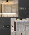 4 Light Vintage Style Bathroom Vanity Light Fixture With Clear Globe Glass Shades, Black And Brass Gold Accents, Light On and Off