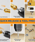 Heavy Duty 1/8X3/8 Countersink Drill Bit Kit With Phillips Driver shown in use for quick-release and tool-free operations.