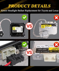 Comparison of HID Headlight Ballast Control Unit With Igniter for Lexus, showcasing correct and incorrect models.