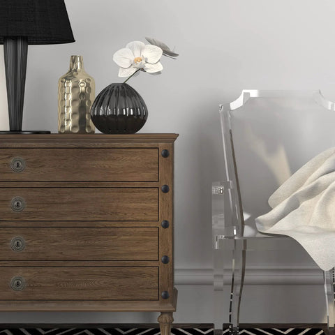 Wooden dresser with black Plastic Self Tapping Screw Cap Covers Set With Self Adhesive Hole Covers, modern decor accents.