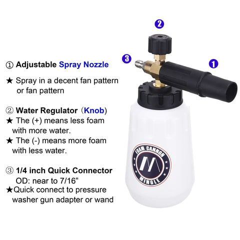 Foam Cannon For SPX Series Pressure Washers With Five Nozzle Tips And One Quarter Inch Quick Connector Includes Gun Adapter