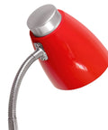 Pink Gooseneck Desk Lamp With Tablet Stand And Book Holder Must Have Modern Space Saving Office Light For Desk Nightstand Or Home Library With Easy Rocker Switch And Adjustable Neck in red color, close-up of lamp head and adjustable neck.