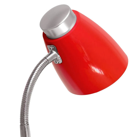 Pink Gooseneck Desk Lamp With Tablet Stand And Book Holder Must Have Modern Space Saving Office Light For Desk Nightstand Or Home Library With Easy Rocker Switch And Adjustable Neck in red color, close-up of lamp head and adjustable neck.