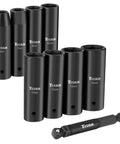 9-Piece 1/4-Inch Drive Deep Impact Socket Set With 6-Point Metric Sizes 6 To 14mm Plus 1/4-Inch Hex To Square Wobble Adapter