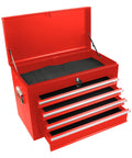 Heavy Duty 6 Drawer Rolling Tool Chest With Lockable Mobile Cabinet For Garage Workshop showing open top and deep drawers in slick red finish.