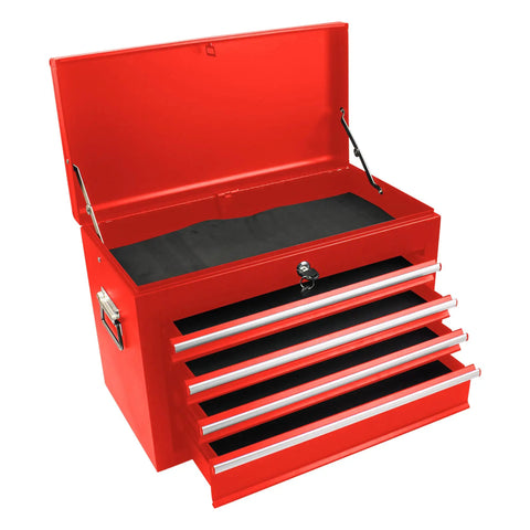 Heavy Duty 6 Drawer Rolling Tool Chest With Lockable Mobile Cabinet For Garage Workshop showing open top and deep drawers in slick red finish.