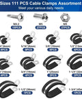 111 Piece Cable Clamp Set With Ten Sizes For Wires And Hoses 304 Stainless Steel P Clamps With Rubber Cushions and accessories