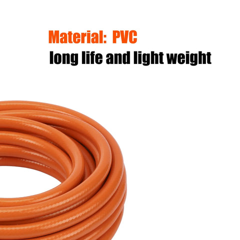 Close-up of a coiled PVC hose from Air Compressor Kit With Three Eighth Inch By Twenty Five Foot PVC Hose And Eighteen Essential Air Tool Accessories Plus One Quarter Inch Fittings Brass Ends Corrosion Resistant Up To Three Hundred PSI Lightweight Durable For DIYers.
