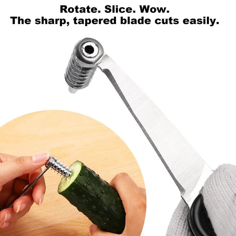 Spiral Veggie Cutter Set With Stainless Steel Spiralizer slicing cucumber for creative meal prep.