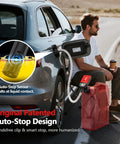 Electric Fuel Transfer Pump With Auto Stop For Gas Cans, 3.8 GPM Flow, 51 Inch Hose, Four Size Adapters in use with car