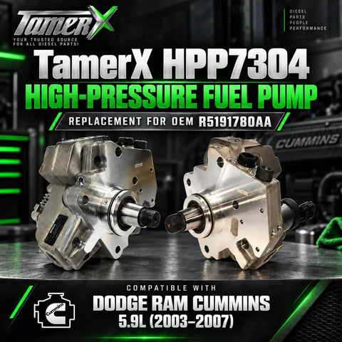 Heavy Duty High Pressure Fuel Pump For Dodge Ram 5.9L Cummins 2003 To 2007 side view showcasing precision parts and design.