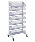 Bulletproof Carbon Steel Wall Storage Basket With Next Level Grid Partition Dividers For No Sweat Workspace Organization And Super Fast Access Vertical Rack Unit In Clean Oyster White, featuring eight deep bins.