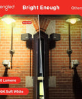 Outdoor Dusk To Dawn LED Sensor Bulbs Four Pack For Porch And Garage A19 Soft White 3000K 1200 Lumens lit comparison