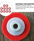 Close-up of a Nylon Grinding Wheels Set for Power Grinders, Pro Grade Polishing Discs with red abrasive material for metalwork.