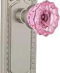 Egg And Dart Plate Double Dummy Crystal Pink Glass Door Knob Set With Satin Nickel Finish Solid Forged Brass Plates