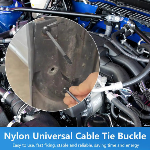 Tough As Nails Heavy Duty Nylon Cable Tie Set used in car engine repair with self-locking zip tie, multipurpose for quick fixes
