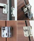 SSWKTCRPZ Stainless Steel Sliding Bolt Lock Door Latch Gate Drawer Hardware, close-up of latches on wood surfaces.