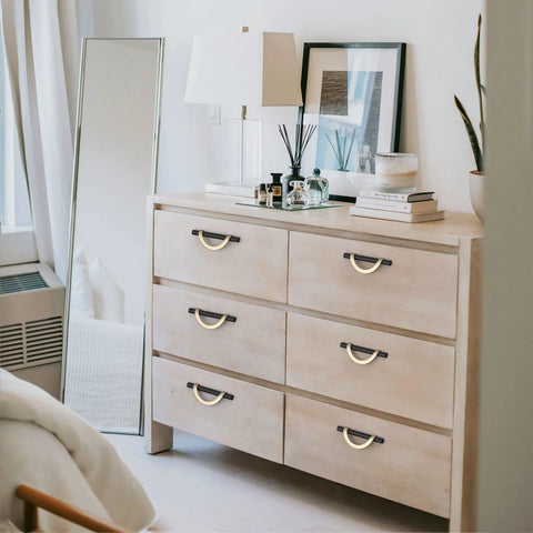 Bedroom dresser with Six Pack Matte Black And Gold Half Moon Cabinet Pulls Three And Three Quarters Inch Hole Centers 96mm Drawer Handles