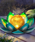 Two Pack Outdoor Solar Light Lotus Glass Globe Crackle Decoration with Waterproof LED Warm White Glow