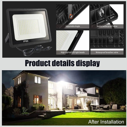 4 Pack 100W LED Flood Lights Outdoor, 11000 Lumen Super Bright Work Light With 6 Ft US Plug, IP66 Waterproof Exterior Security Lighting