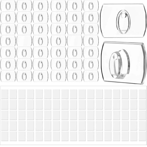 60-pack of transparent 0.71x0.51 inch mini clear decorating hook clips with adhesive tape for string lights and holiday decor