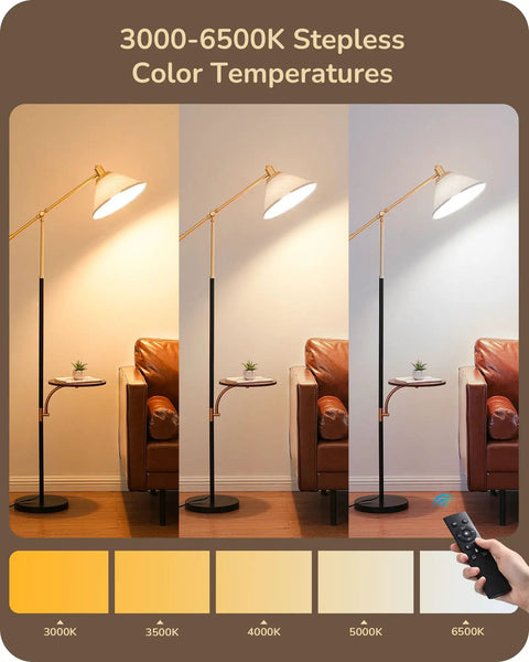 Gold Arched Floor Lamp With Adjustable Linen Shade, Corner Standing Arc Light For Bedroom, Living Room, And Office, 63 Inch Tall Modern Floor Lamp with adjustable color temperature feature.