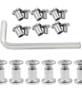 Straight Up Premium M6 X 8mm Screw Post Binding Screws For Leather Crafting And Bookbinding With Hex Key, Set Of Twelve Rust Proof Stainless Steel Fasteners Built Tough For Everyday Use Any Day, including hex key and ten screws.