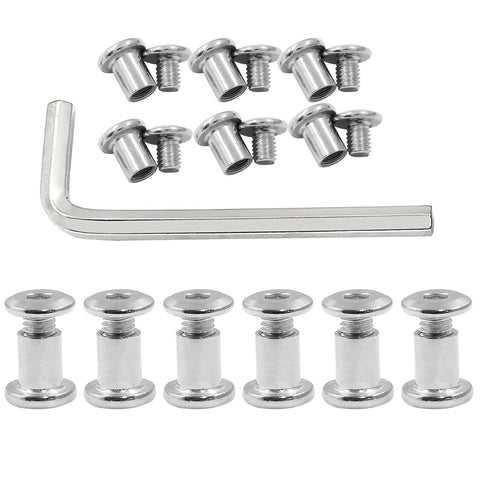 Straight Up Premium M6 X 8mm Screw Post Binding Screws For Leather Crafting And Bookbinding With Hex Key, Set Of Twelve Rust Proof Stainless Steel Fasteners Built Tough For Everyday Use Any Day, including hex key and ten screws.
