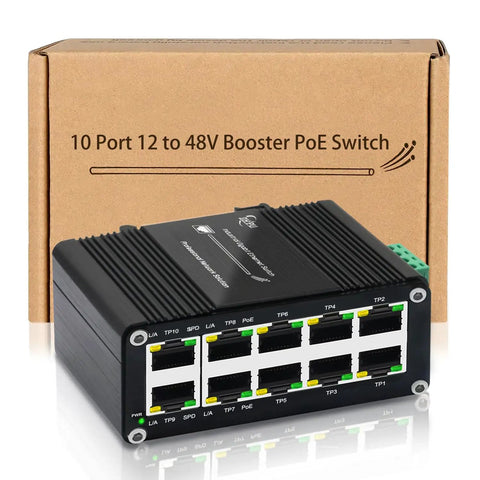 Rugged 10 Port Gigabit PoE Switch With 8 PoE Plus Ports 2 Gigabit Uplinks 2 SFP Uplinks 120 Watt Budget Industrial Ethernet Switch