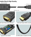 HDMI To VGA Cable 6 Feet Unidirectional Male To Male For Computer Desktop Laptop To VGA Monitor Projector HDTV Roku Xbox