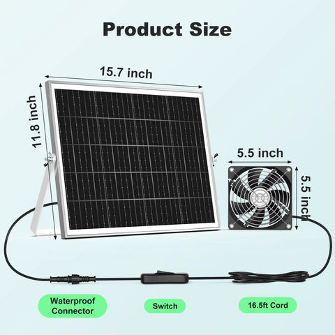 5.5 Inch Solar Powered Chicken Coop Fan Kit 3 Pack With 35W Exhaust And Intake For Greenhouses And Sheds Outdoor Waterproof Ventilation Fan 16.5 Ft Cord Delivers Strong Airflow For Coop Pet House Attic And More