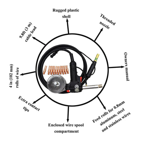 Aluminum Spool Gun For MIG Welders Fits Millermatic 140 141 211 And Spoolmate 100 with parts labeled in diagram