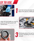 Dual Hook Oil Seal Puller And Oil Seal Removal Tool used for removing seal from engine, demonstrating non-slip handle grip.
