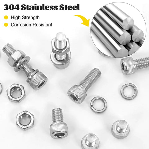 172 Piece M6 Screws And Nuts Kit With Hex Socket Bolts In 8 10 12 16 20 25 30 35Mm 304 Stainless Steel With Nuts Flat Washers And Lock Washers