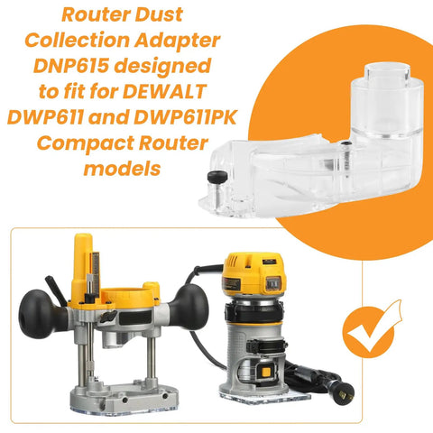 Slick Router Dust Collection Adapter Built For Dewalt Dwp611 And Dwp611pk Compact Routers to pull sawdust during use.