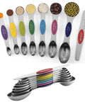 Stainless Steel Magnetic Measuring Spoons Set Eight Piece Dual Sided And Stackable Teaspoon And Tablespoon Measures With Leveler