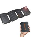 Foldable 36W USB Solar Panel Charger With IP57 Waterproof Outdoor Power Bank, shown folded and unfolded, ideal for camping and hiking.