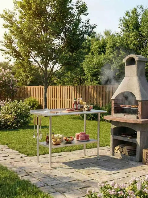 All Stainless Steel Prep Table 24 By 48 Inch With Rounded Corner Backsplash Adjustable Undershelf Heavy Duty in outdoor garden