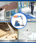 Heavy Duty Cordless Airless Paint Sprayer With High Pressure Adjustable Flow And Spacious Paint Reservoir Featuring Dual Batteries For No Sweat Home Painting Jobs All Day Long in use for painting outdoor and indoor surfaces.