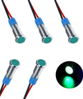 Stainless Steel Waterproof LED Indicator Light 12 24V IP66 Dash Lamp With 145Mm Wire 6Mm One Quarter Inch Flat Head Pilot Lamp For Cars Trucks Boats Marine Green Boss Grade All Weather Ready, green-lit front view