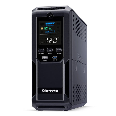 Front view of Intelligent LCD UPS System 1500VA 900W With 12 Outlets For Home Office And Media Gear, 6 Battery Backup and Surge Protected