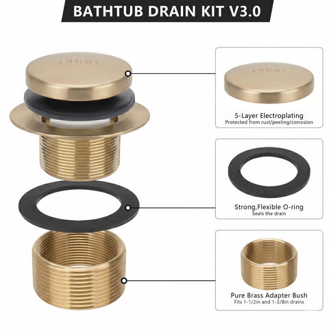 Top Shelf Champagne Bronze Bathtub Drain Stopper With Tip Toe Overflow Faceplate And Warm Brushed Gold Finish for bathroom kit.
